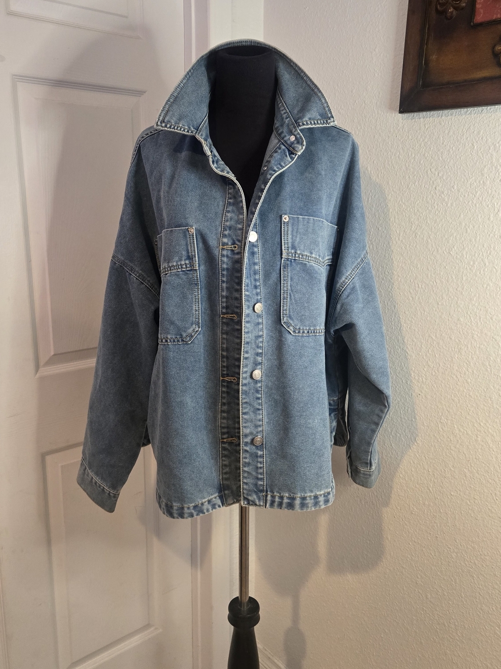 NBD Oversized Light Blue Denim Trucker Jacket